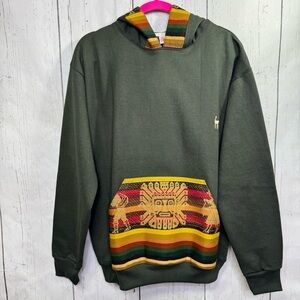 Green Hooded Sweatshirt with Quechua Pattern